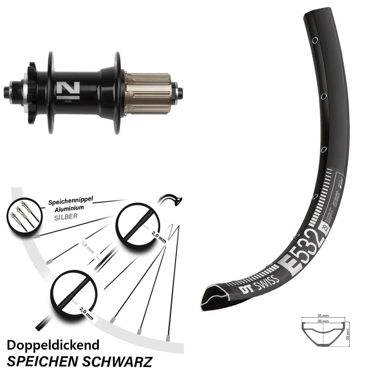 Hinterrad 6-Loch QR 29 Zoll DT Swiss E 532 Novatec D042 8-11 fach