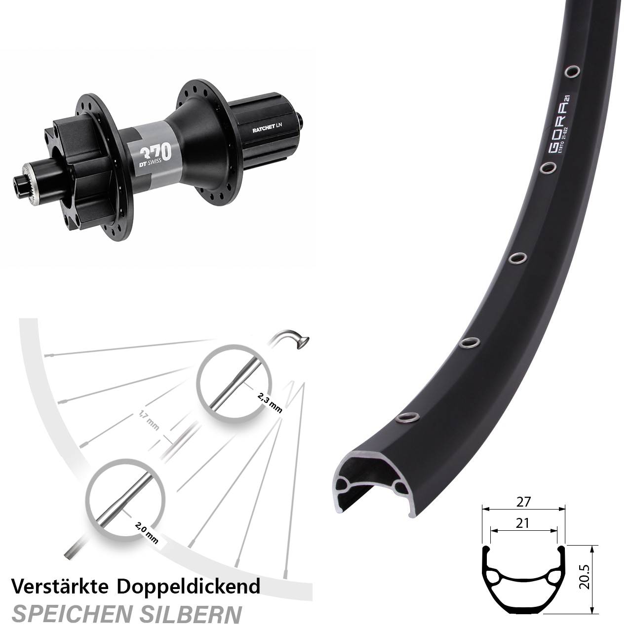 Hinterrad 6-Loch QR 28 Zoll Gora 21 DT Swiss 370 8-11 fach HG