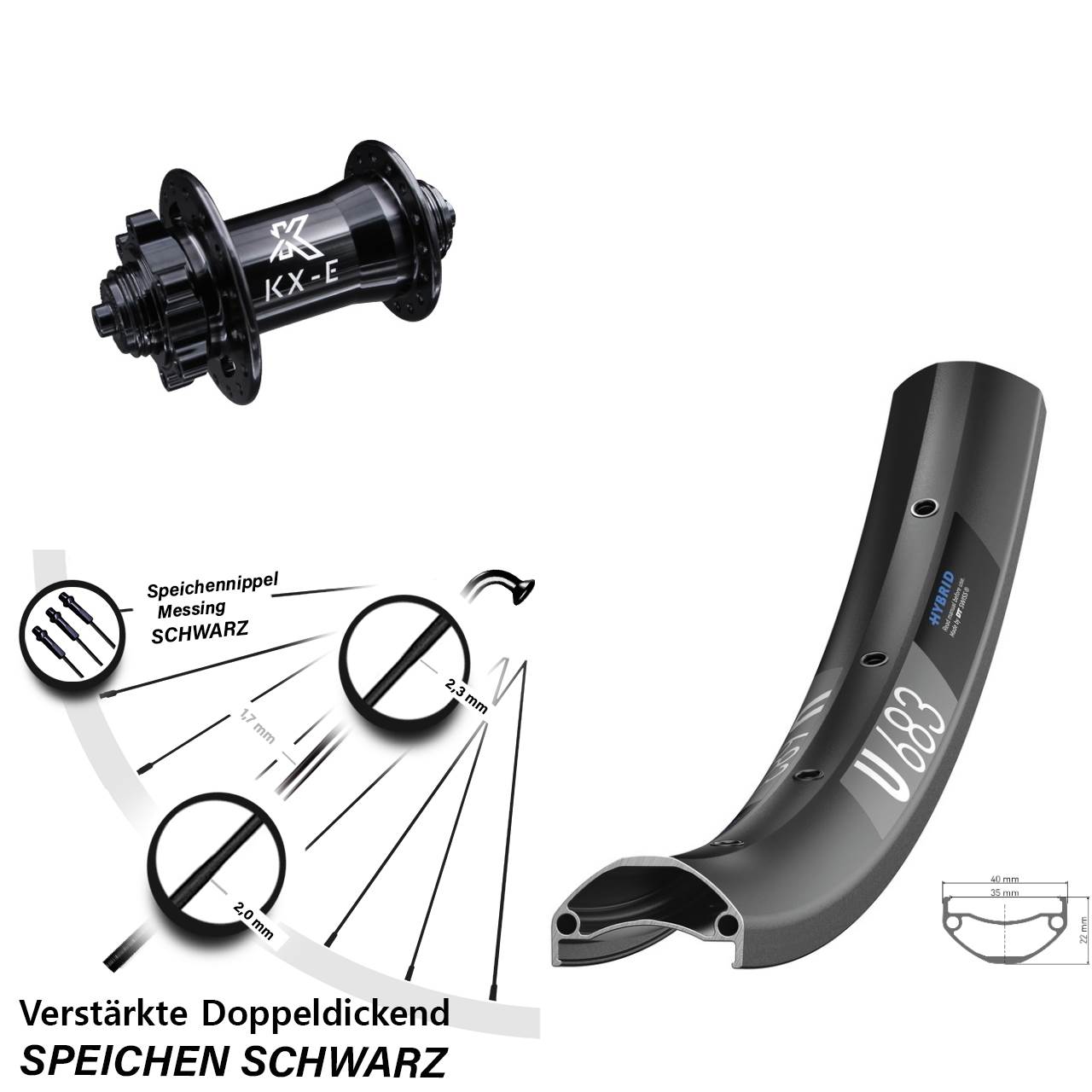 DT Swiss U 683 Disc Vorderrad 27,5 Zoll KX-E verstärkt 6-loch Schnellspanner schwarz