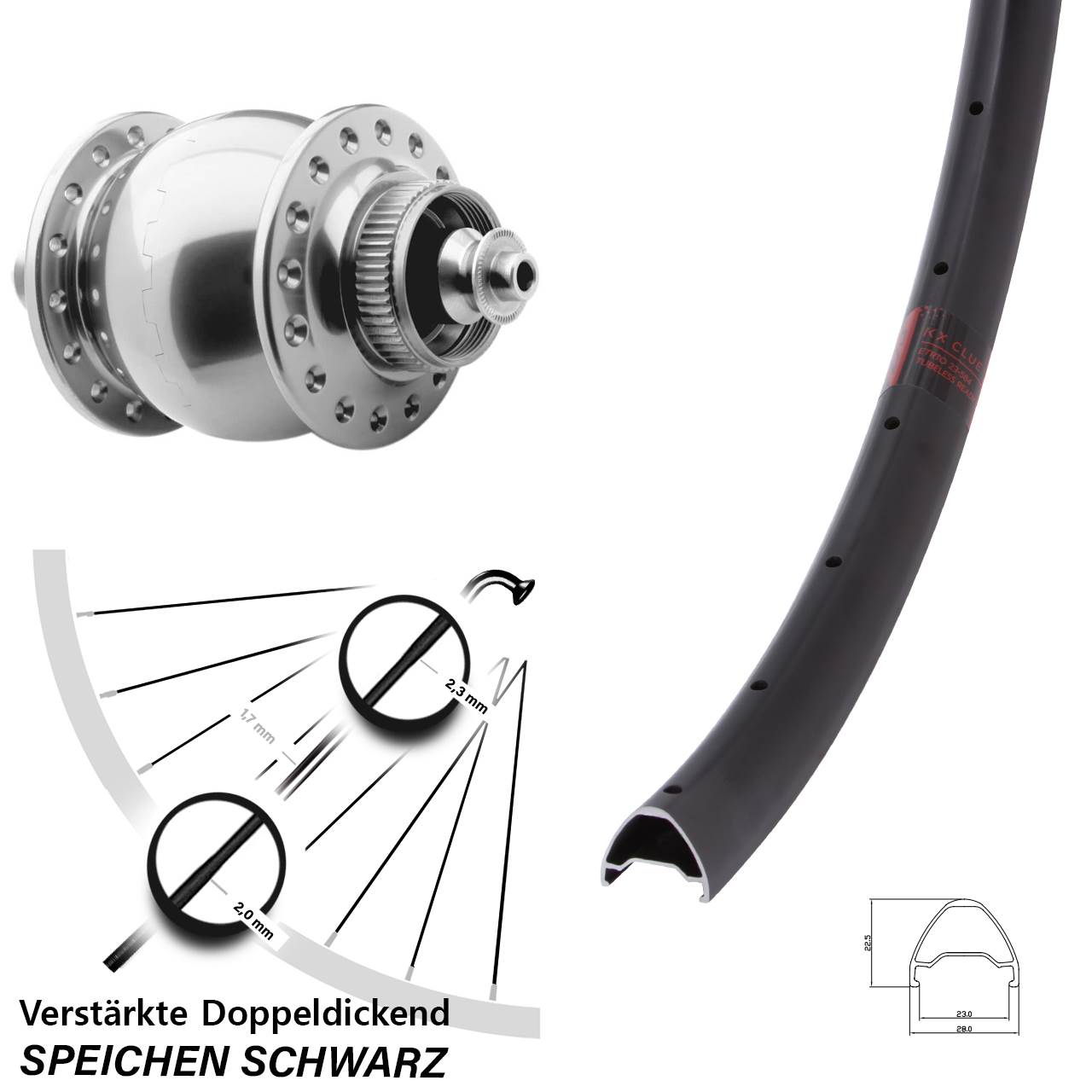 Nabendynamo-Vorderrad Centerlock 28-29 Zoll KX Clue SON 28 QR