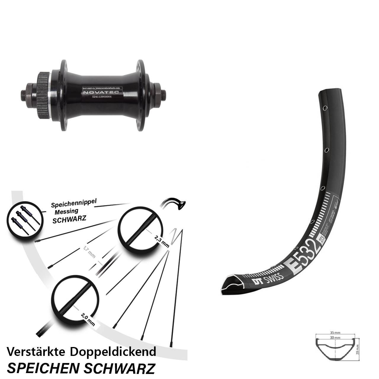 Vorderrad Centerlock 27,5 Zoll DT Swiss E532 Novatec D471 QR