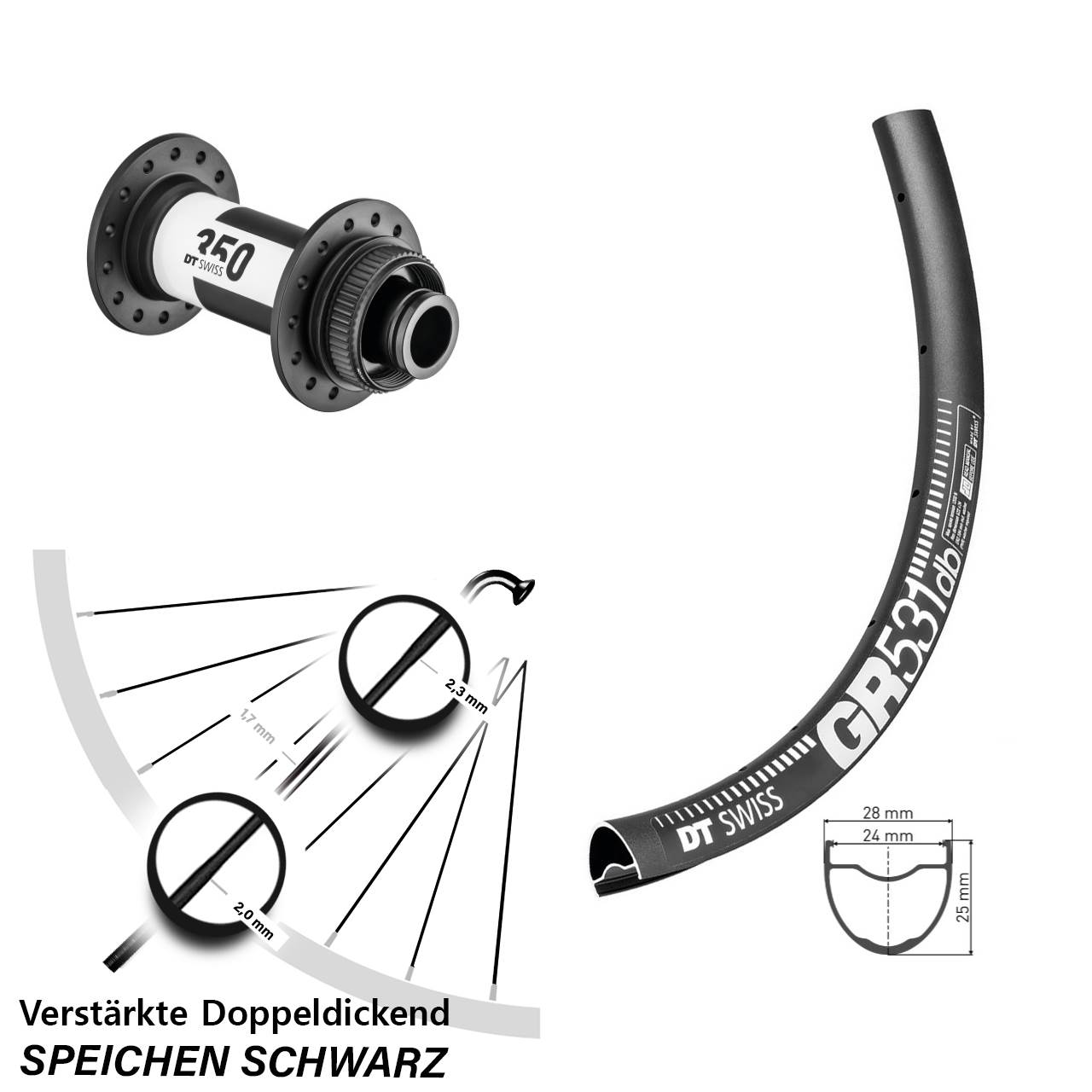 Vorderrad Centerlock 28-29 Zoll DT Swiss GR 531-350 15x100