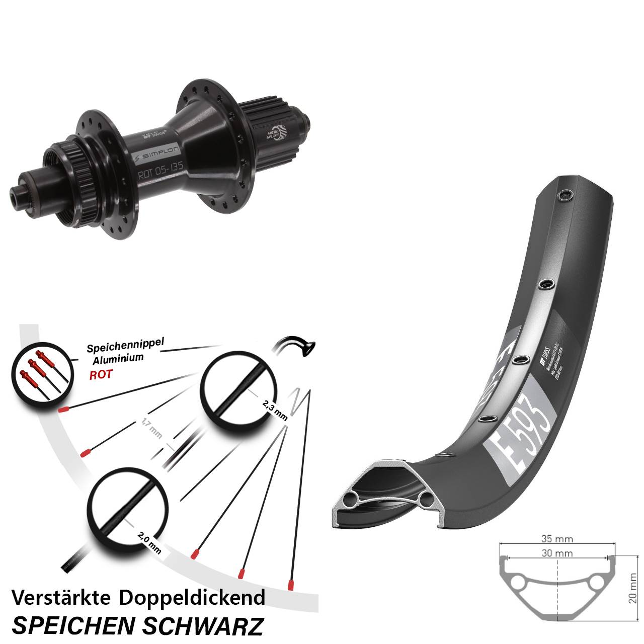 650B DT Swiss E593-370 Hybrid Hinterrad Centerlock QR Shimano Micro Spline