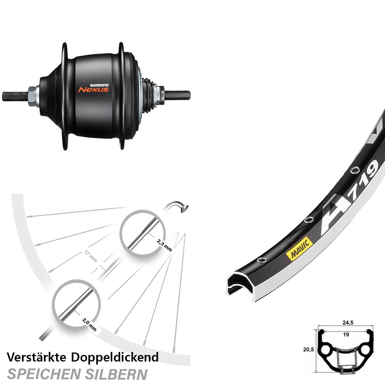 28 Zoll Mavic A719 Hinterrad Shimano Nexus 8 Gang Freilauf