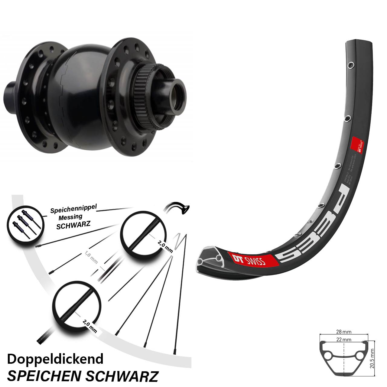 Laufrad 27,5 Zoll DT Swiss 533D Disc SON 28-15x110 Centerlock schwarz
