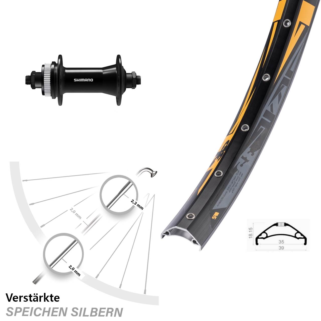 27,5 Zoll Rodi TRYP 35 Shimano HB-QC400 Vorderrad Centerlock QR
