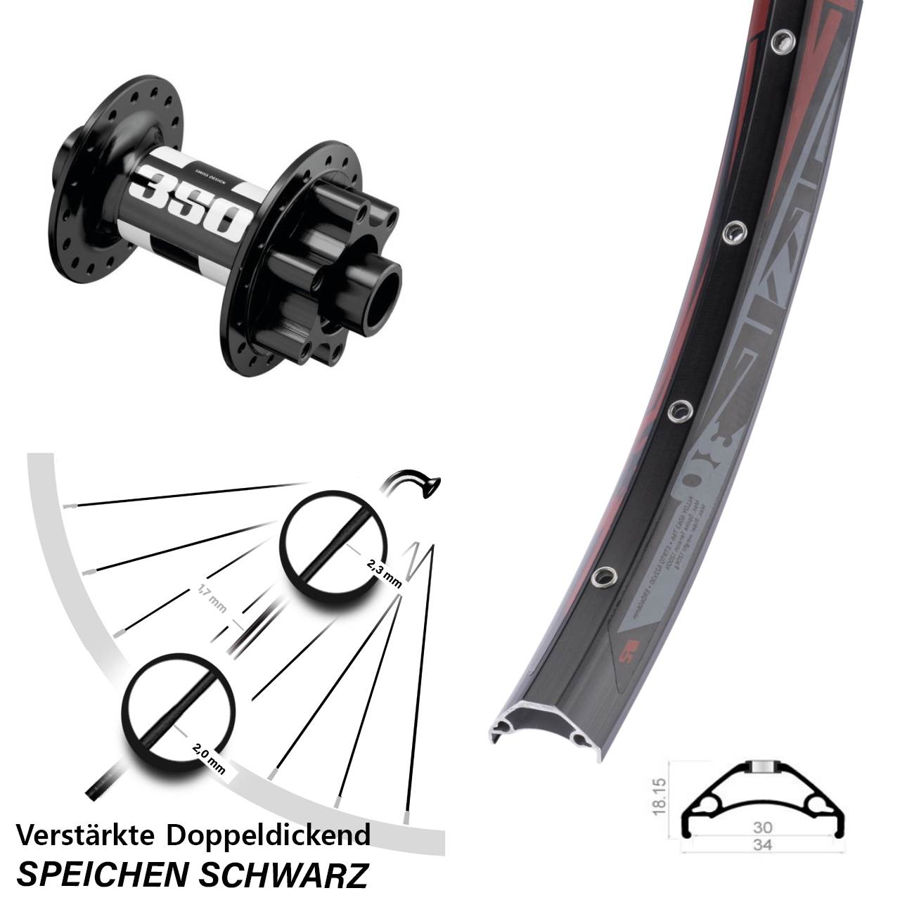 29 Zoll Rodi TRYP 30 DT Swiss 350 Laufrad 15x110 Boost 6-Loch