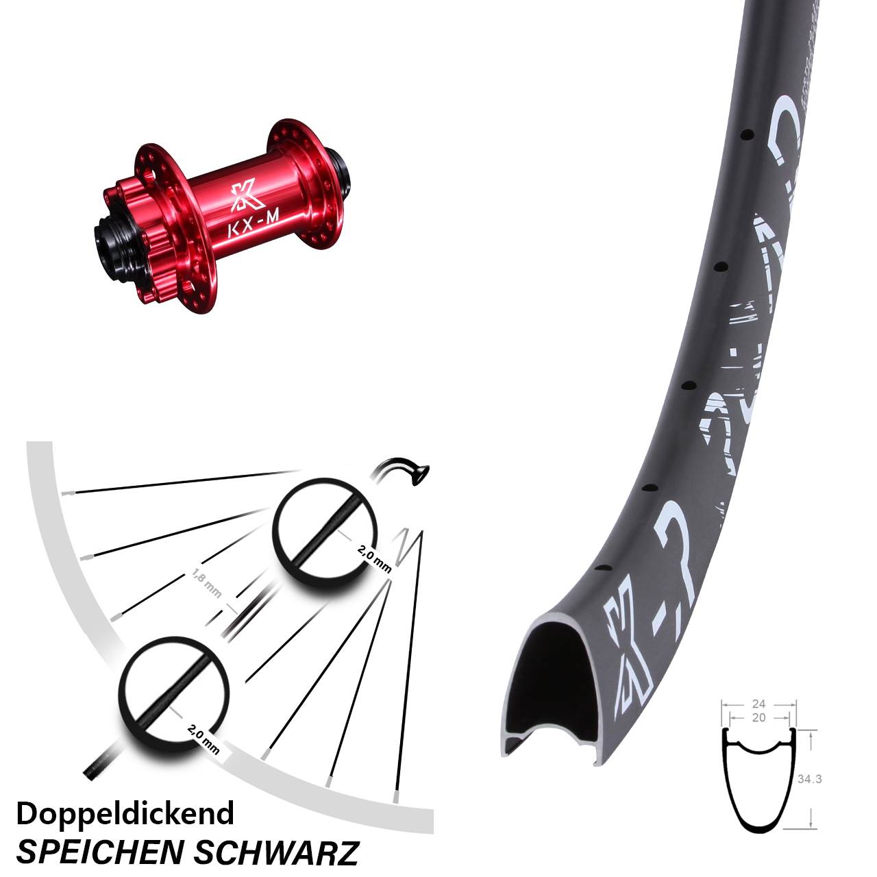 Disc Laufrad 28 Zoll KX-MR Road rot 12x100