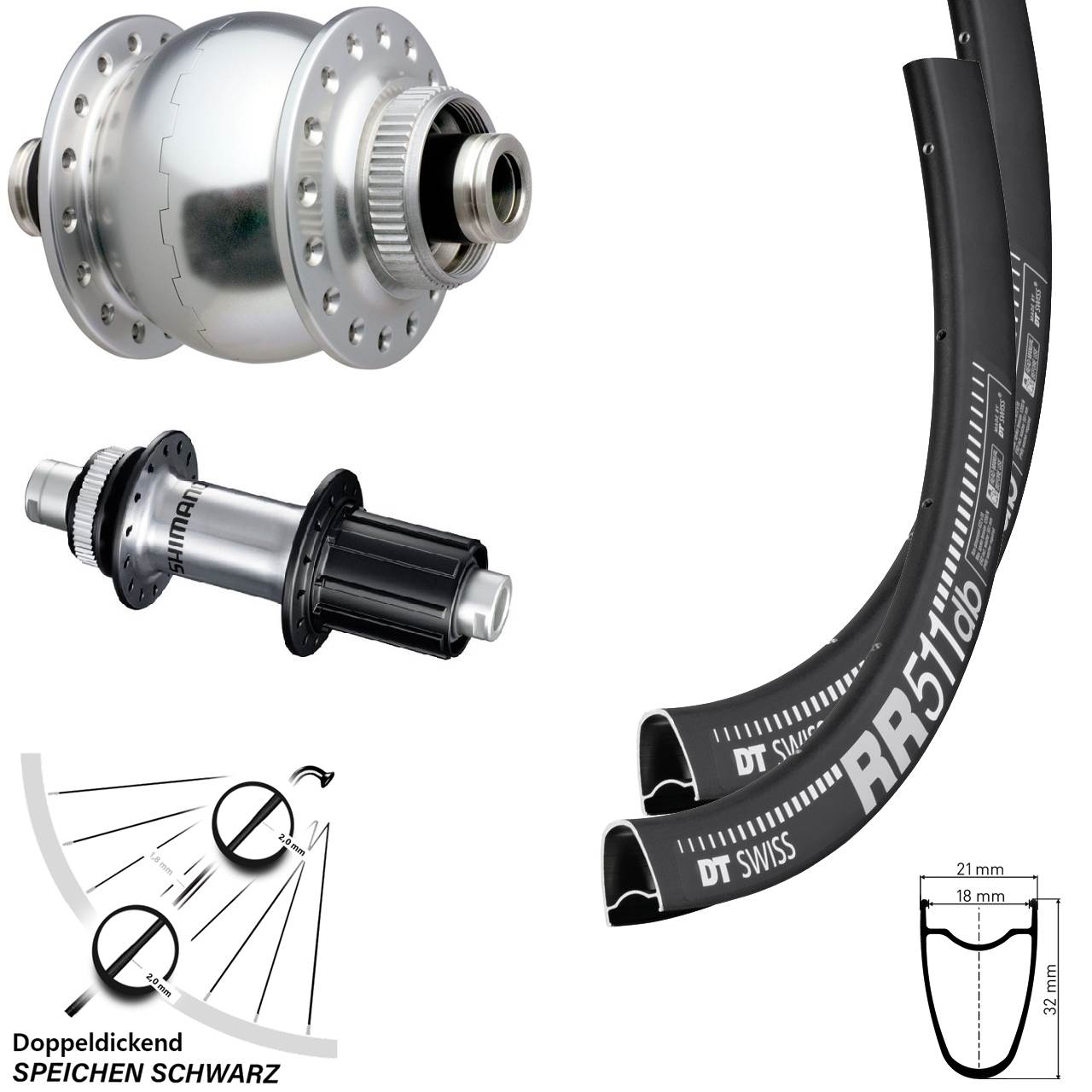 Laufradsatz 28 Zoll DT Swiss RR 511 SONdelux silbern Shimano FH-RS770