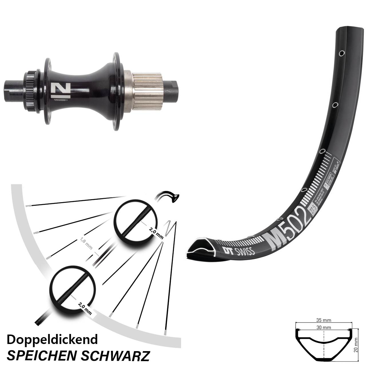 Hinterrad Centerlock 12x148 27,5 Zoll DT Swiss M502 Novatec D462 Micro Spline