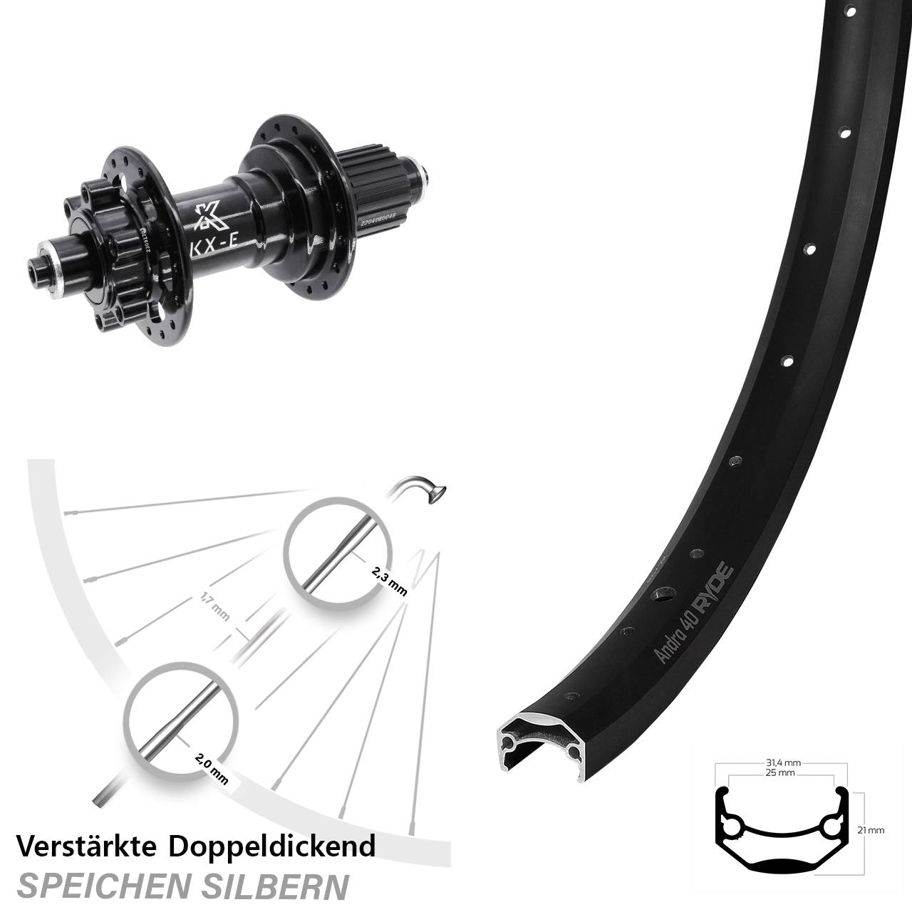 Ryde Andra 40 Disc KX-E 28 Zoll Hinterrad QR Boost Shimano Micro Spline