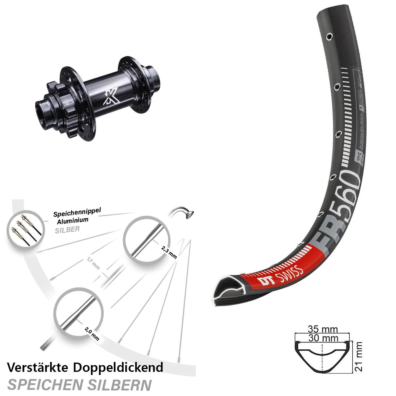 DT Swiss FR560 KX-M Steckachse 26 Zoll 6-Loch Vorderrad 20x110 (DH alt)