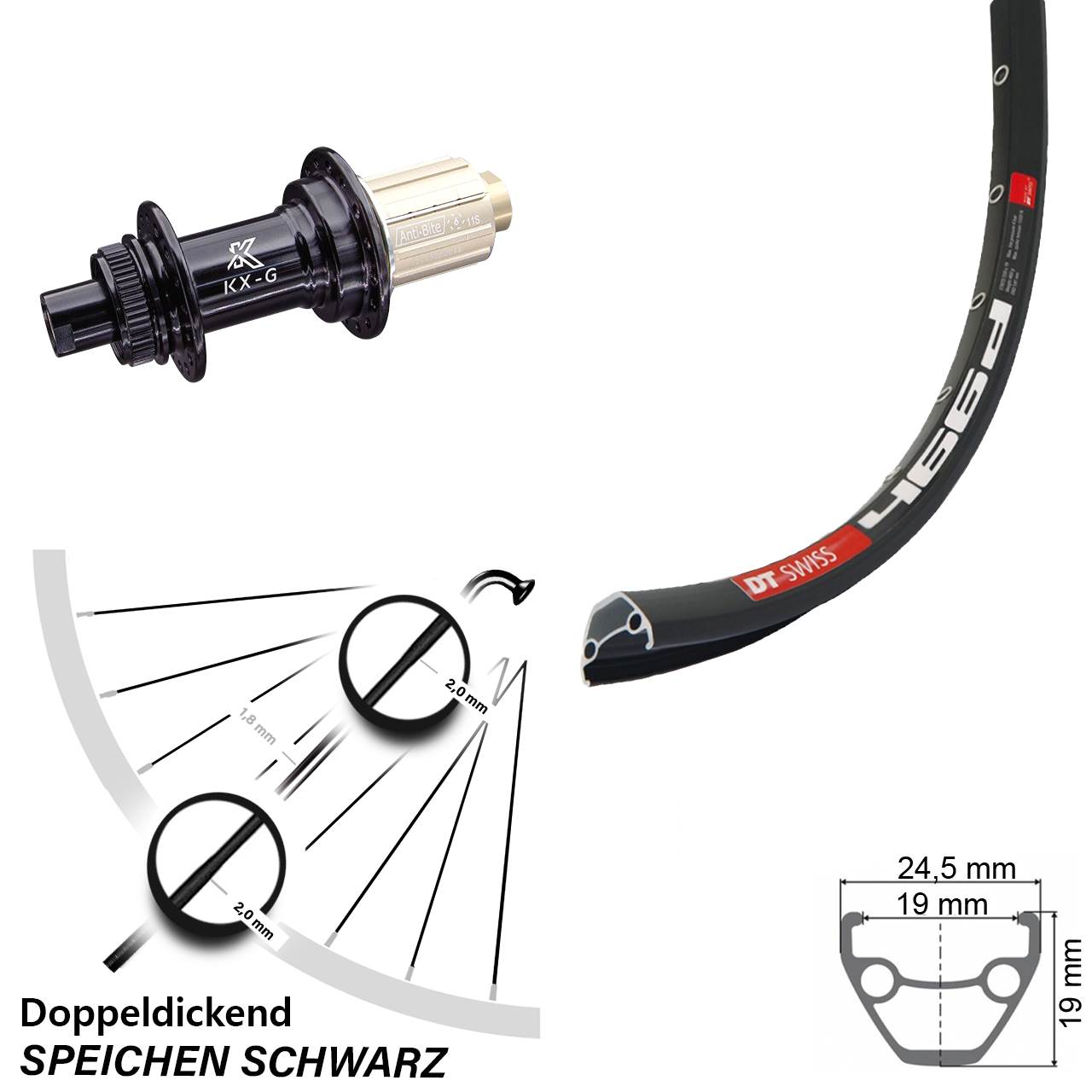 DT Swiss 466d 28 Zoll Hinterrad KX-G 8-12 fach 12x142