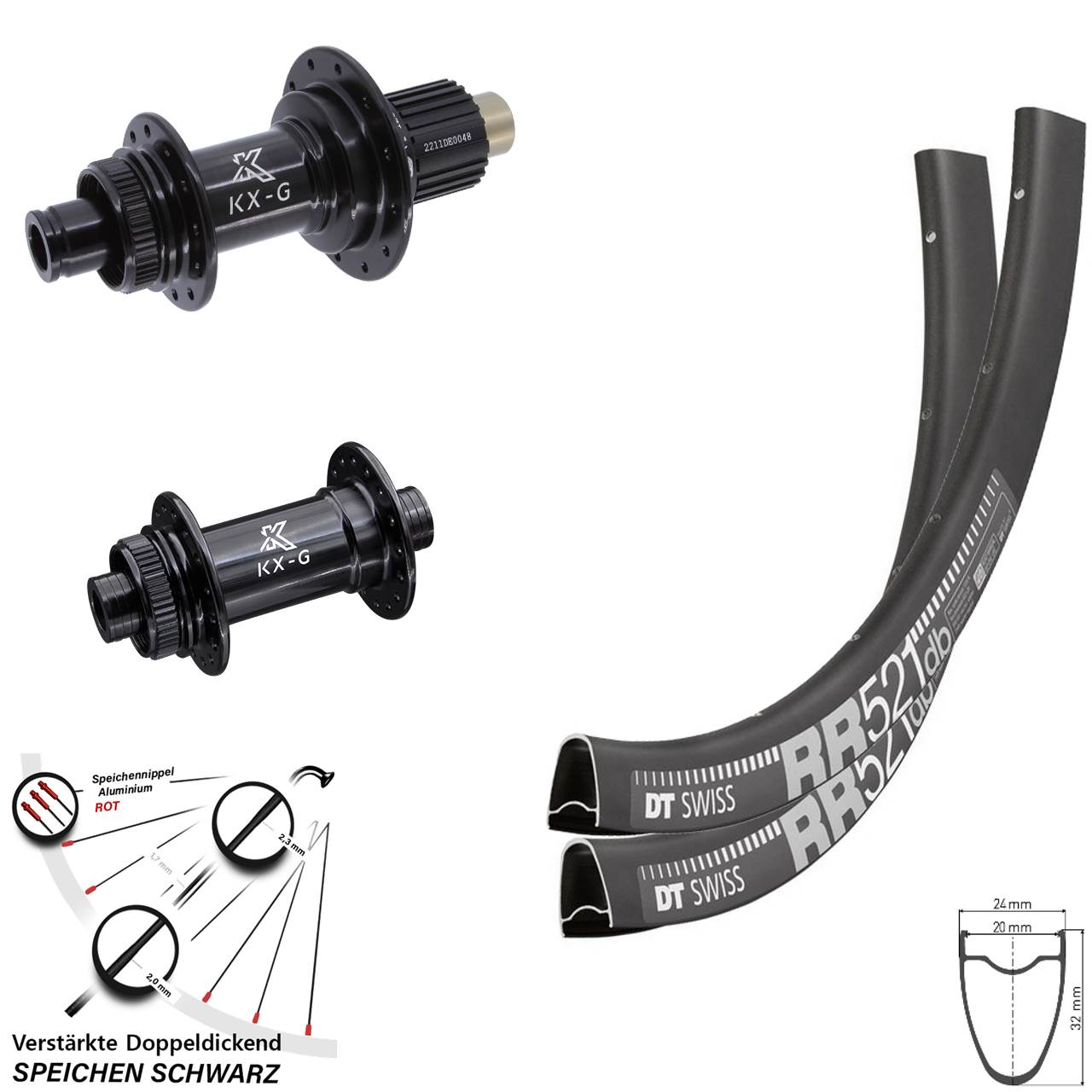 DT Swiss RR521 KX-G 28 Zoll Laufradsatz Centerlock 12x100/142 Shimano Micro Spline