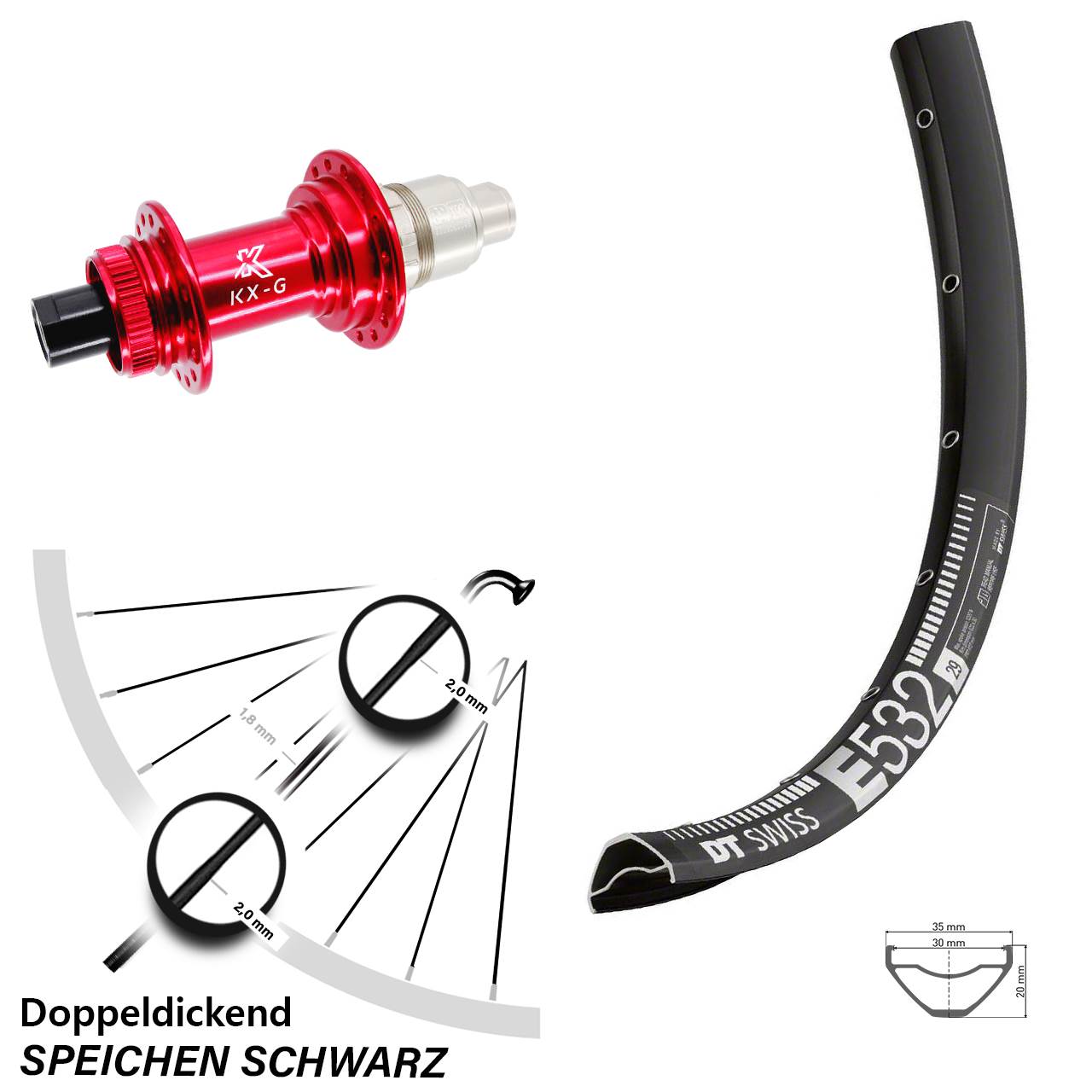 DT Swiss E 532 KX-G rot 29 Zoll Centerlock Hinterrad 12x142
