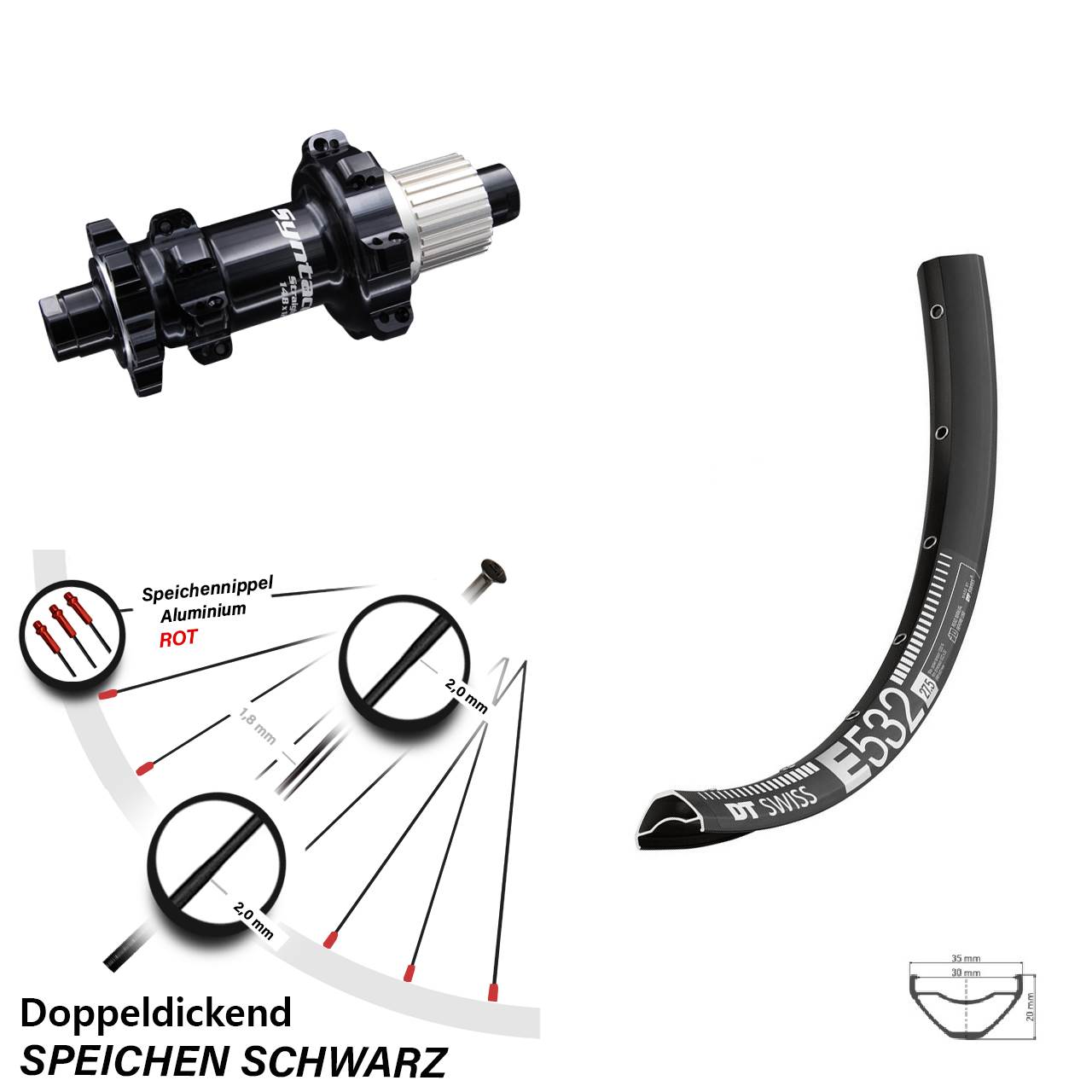 Hinterrad 29 Zoll DT Swiss E 532 Disc Micro Spline Syntace Straightpull 12x148 Boost