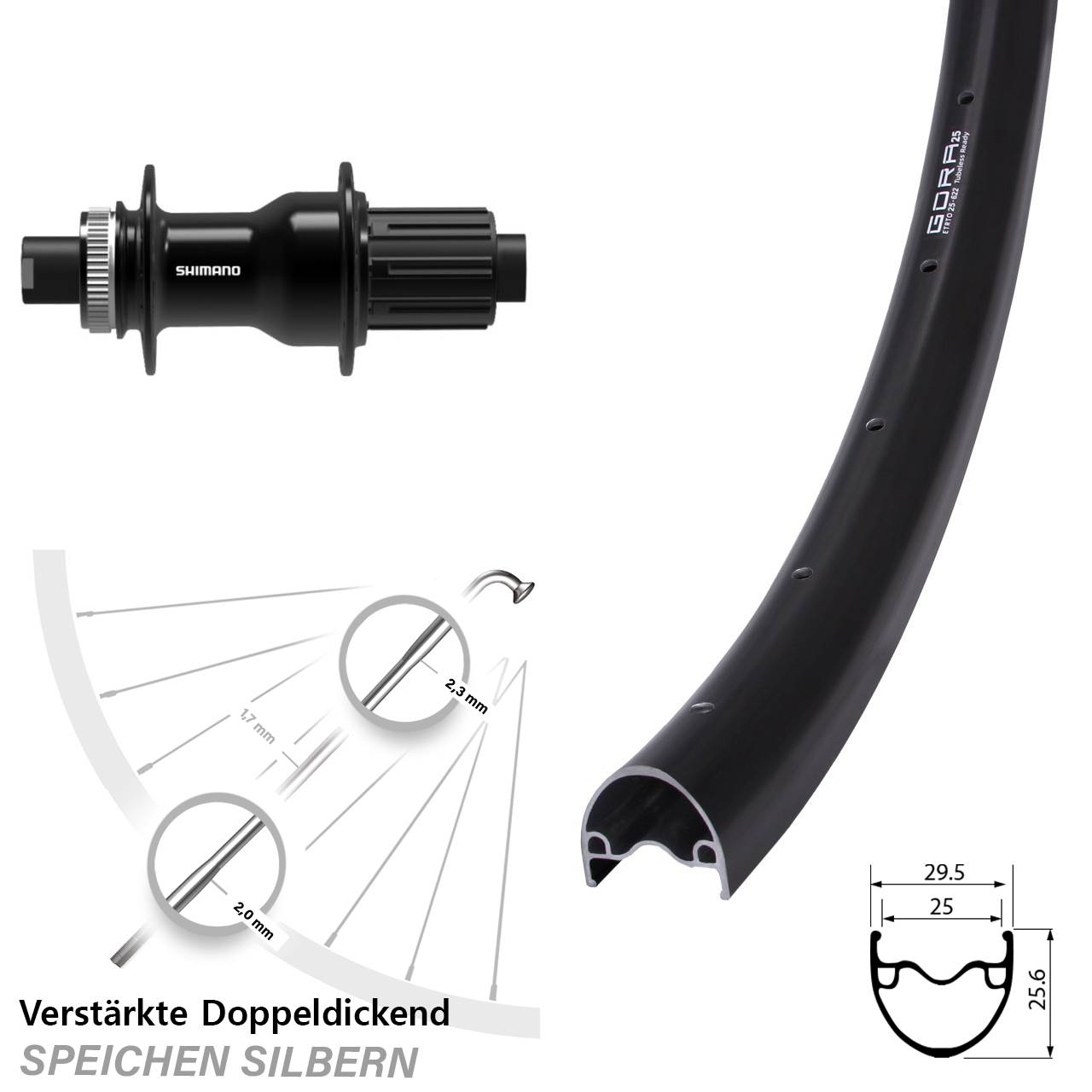 Disc Laufrad 12x142 28-29 Zoll Gora 25 Shimano FH-TC500 11-12 fach
