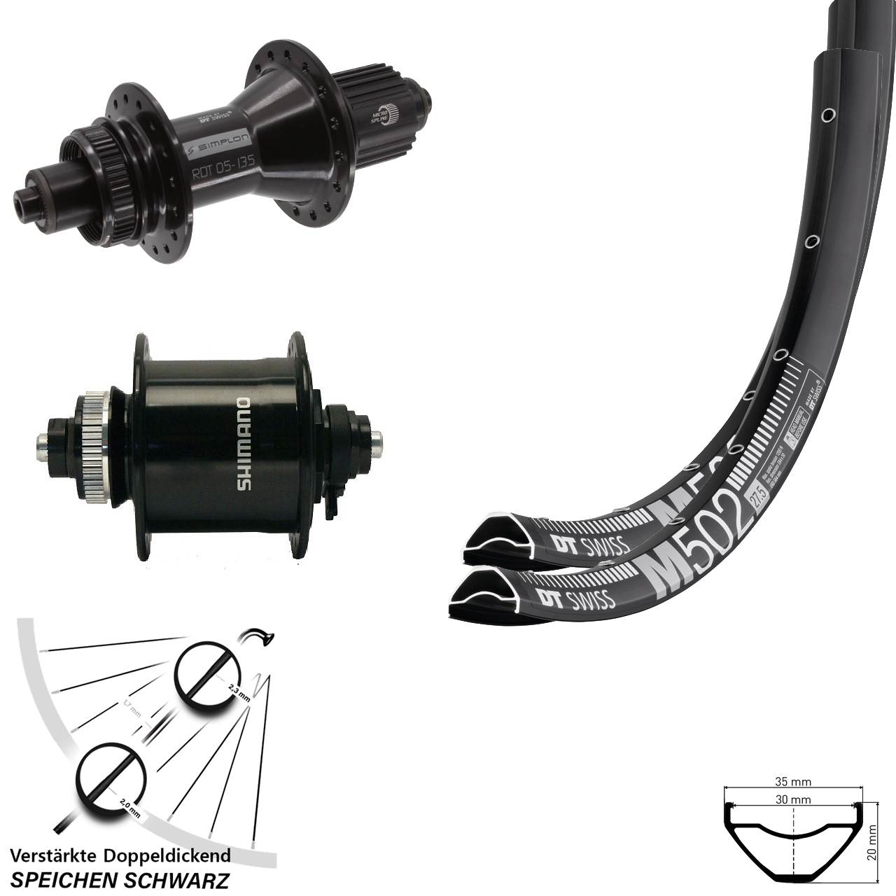 DT Swiss M502-370 Hybrid Shimano UR700 Laufradsatz 27,5 Zoll Micro Spline
