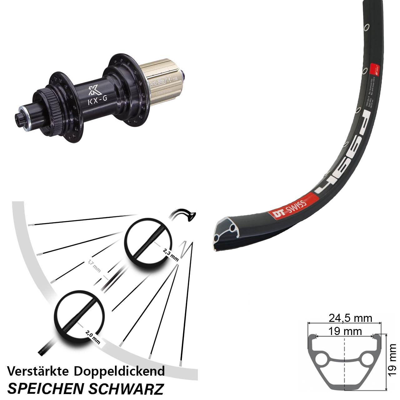 Centerlock Hinterrad 28 Zoll DT Swiss 466 KX-G 8-12 fach für Schnellspanner