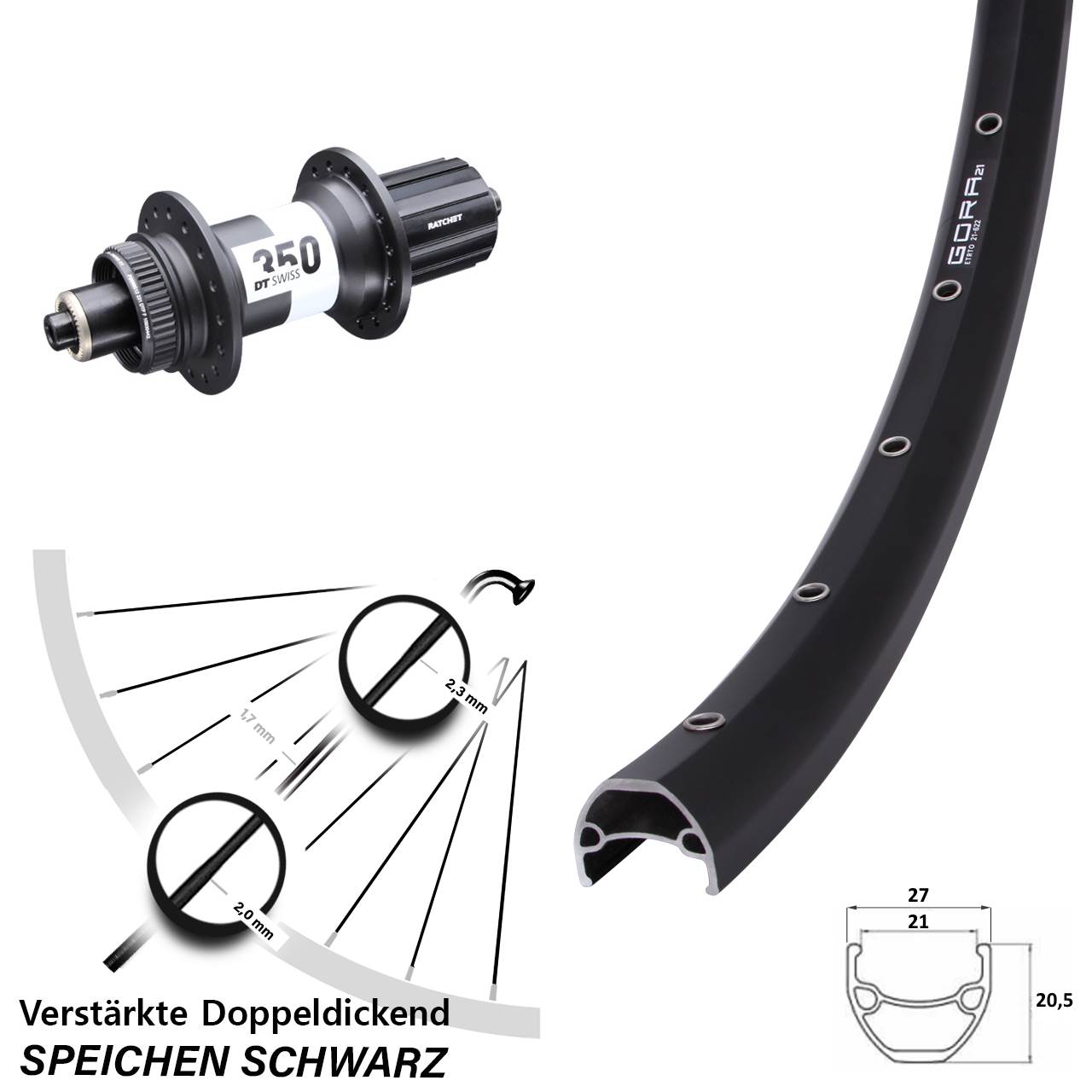 Gora 21 DT Swiss 350 Ratchet 36 29 Zoll Centerlock Hinterrad QR 8-11 fach HG