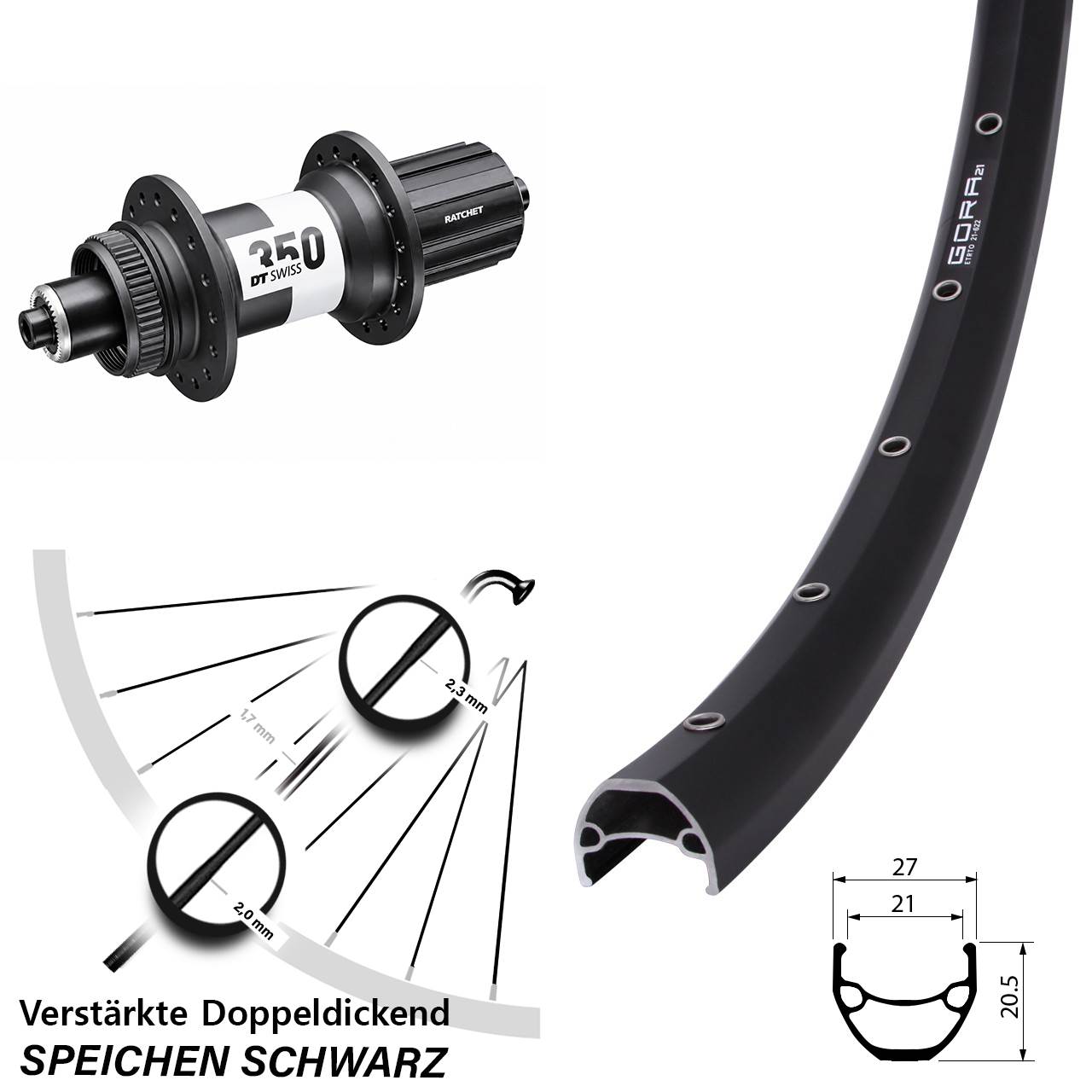 Gora 21 DT Swiss 350 Ratchet 36 29 Zoll Centerlock Hinterrad QR 8-11 fach HG