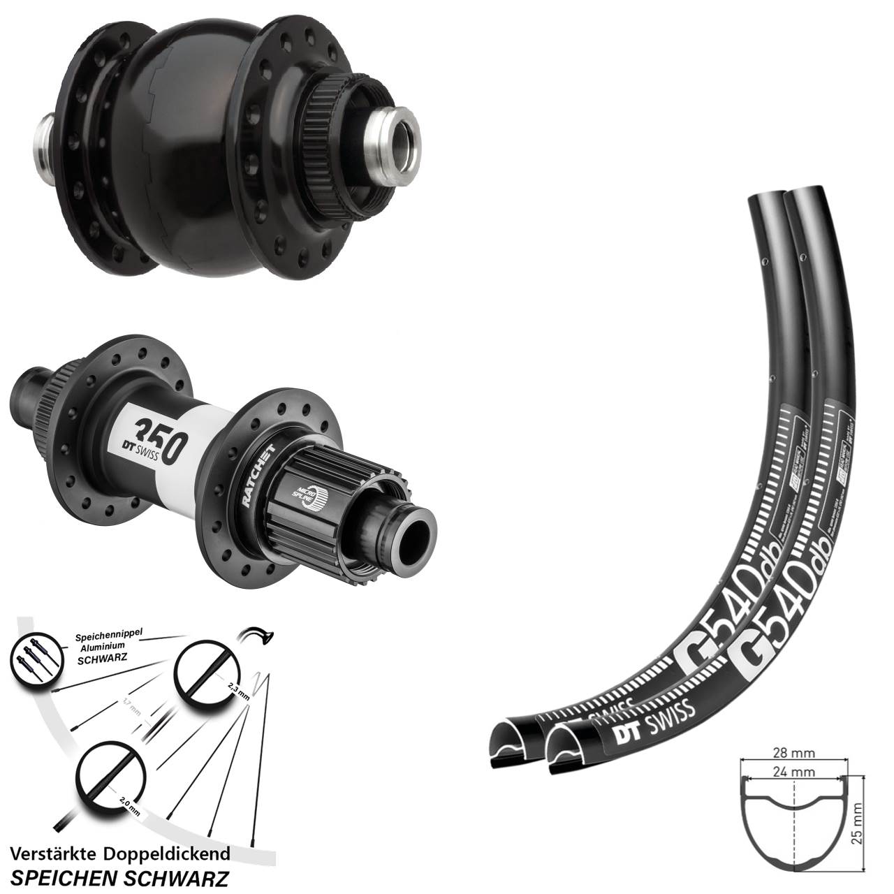 29 Zoll DT Swiss G540 350 SON 28 Micro Spline Centerlock Laufradsatz 12x100/142