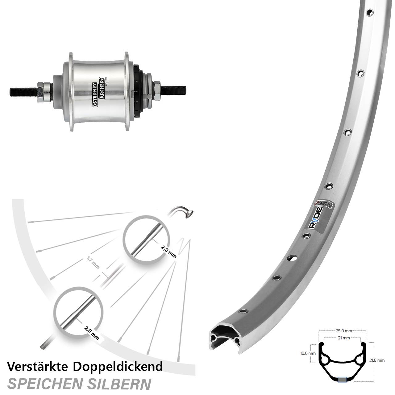 27,5 Zoll Laufrad hinten Ryde ZAC 421 Sturmey Archer Automatic A2K