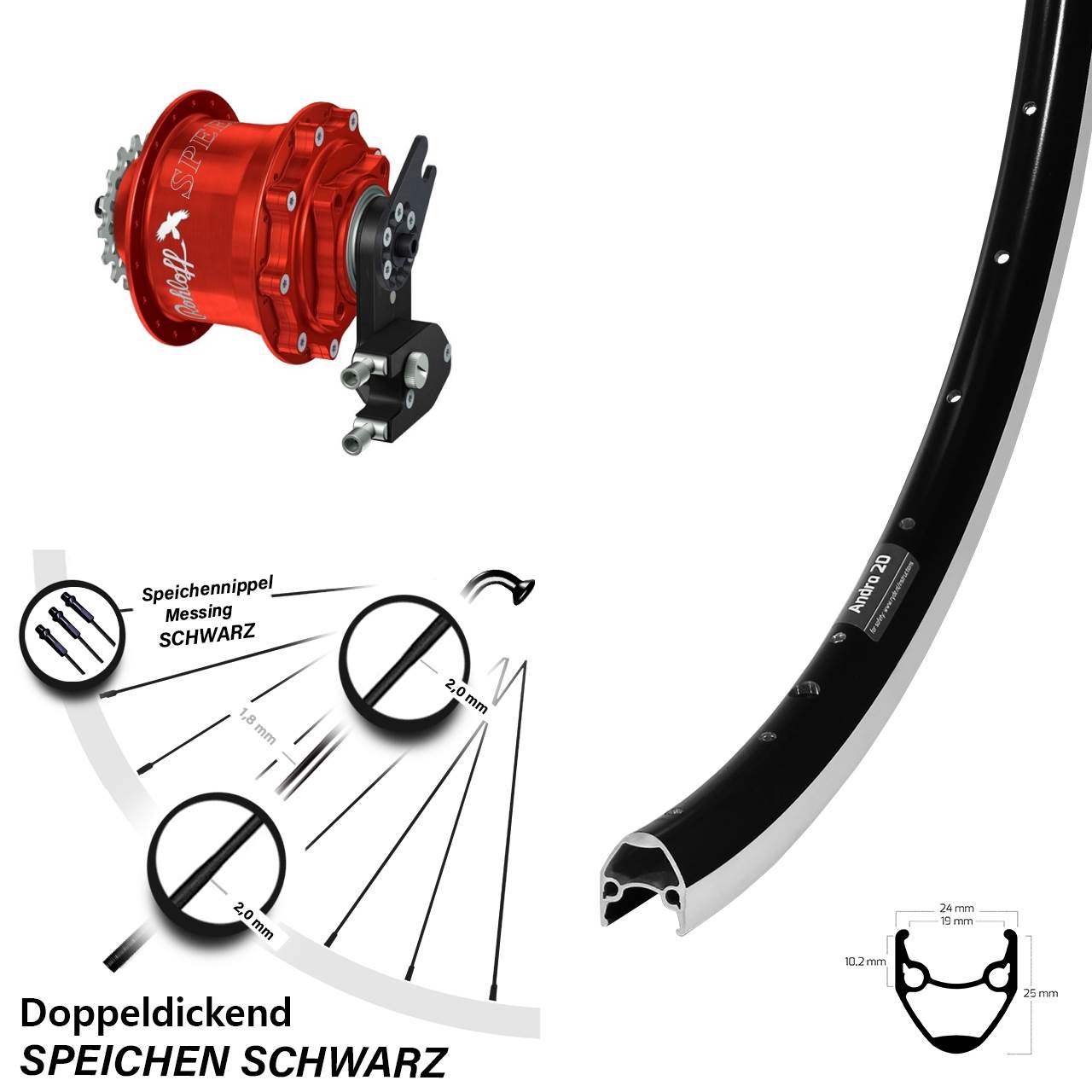 Rohloff Speedhub rot 500/14 28 Zoll Hinterrad Ryde Andra 20