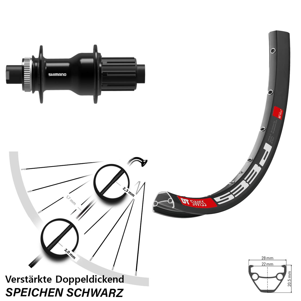 29 Zoll DT Swiss 533 D Shimano FH-TC500-B Disc Laufrad 12x148 Boost 8-11 fach HG