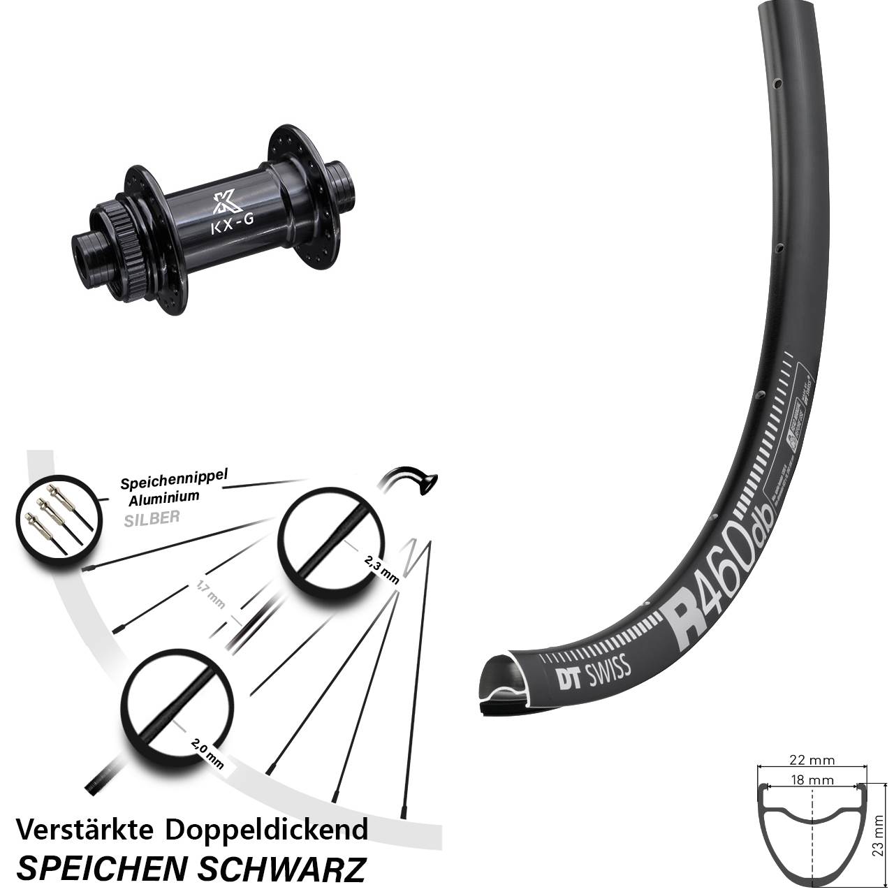 Vorderrad Centerlock 12x100 28 Zoll DT Swiss R 460 KX-G Gravel