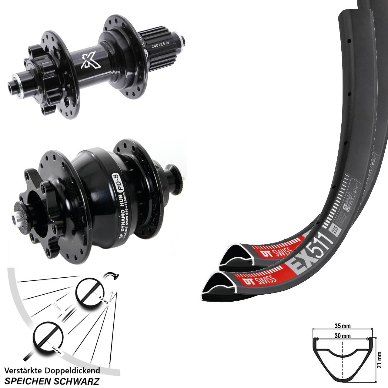 Disc Laufrad-Satz 29 Zoll DT Swiss EX511 KX-M Shutter PD-8 Shimano Micro Spline QR