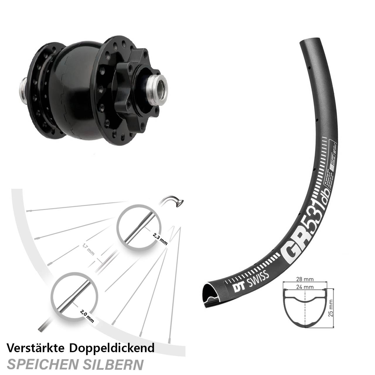27,5 Zoll DT Swiss GR531 SON 28 6-Loch Nabendynamovorderrad 12x100