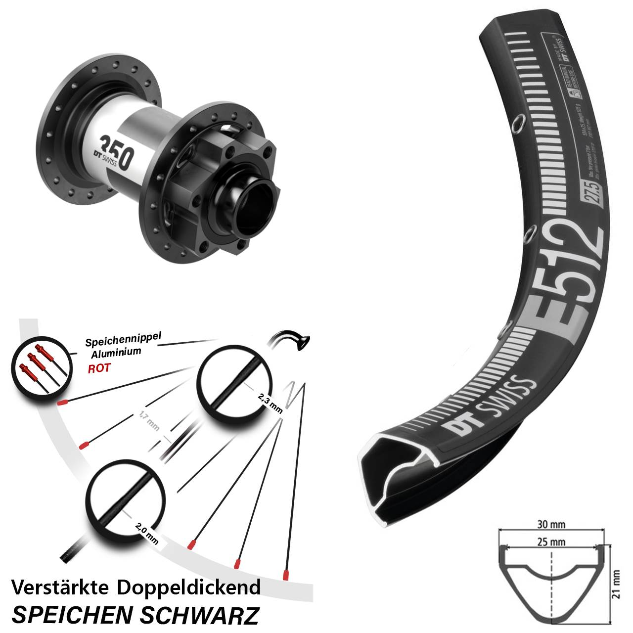 DT Swiss E 512-350 27,5 Zoll Disc Laufrad 20x110 Boost