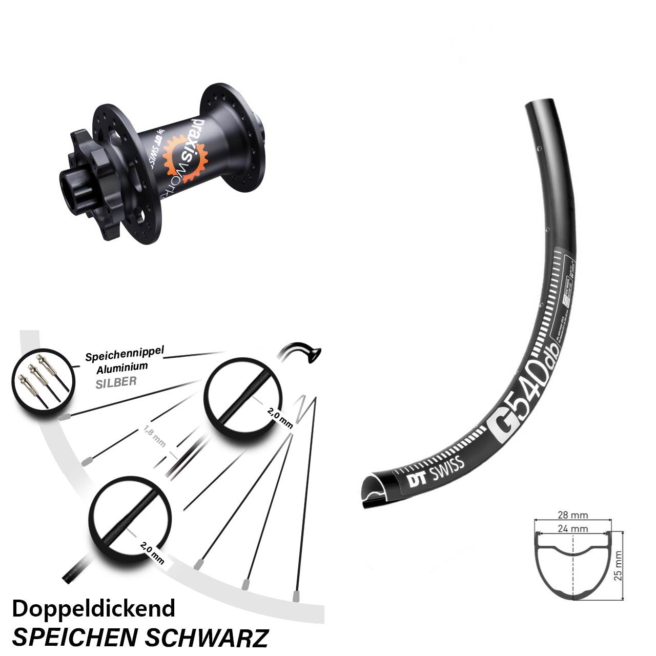 DT Swiss G 540 350 SL 27,5 Zoll 6-Loch Vorderrad 12x100