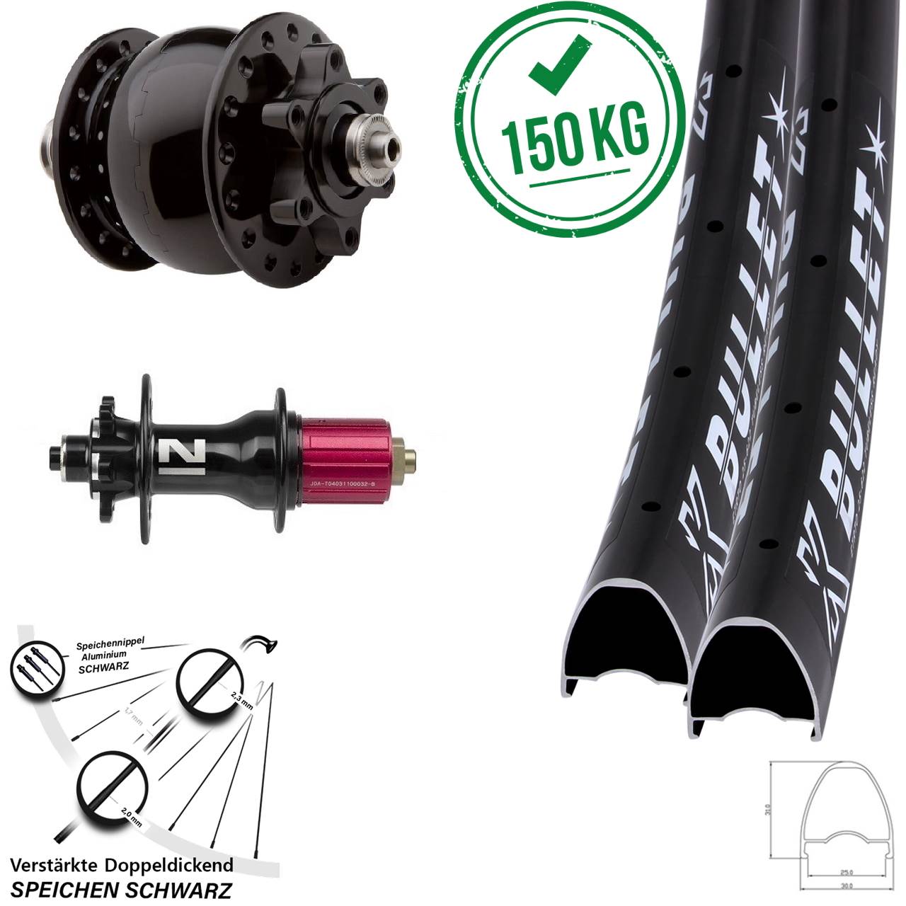6-Loch Laufradsatz KX Bullet Novatec Superlight SON 28 Zoll 8-12 fach HG 100/135 QR