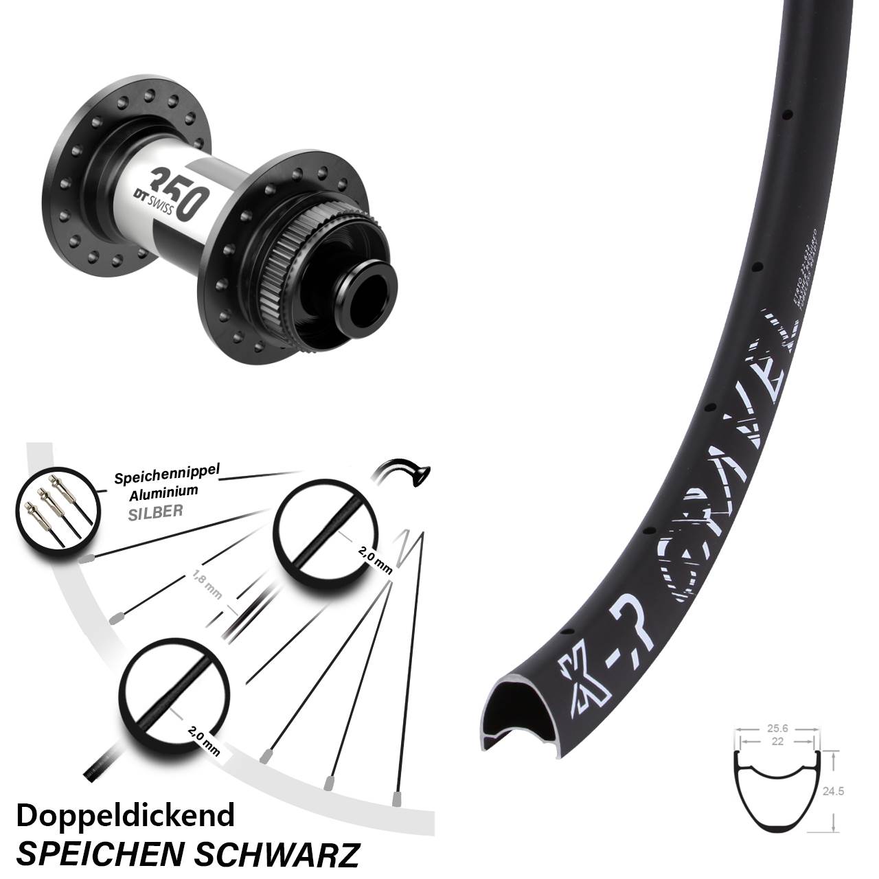 28-29 Zoll Vorderrad DT Swiss 350 Centerlock 12x100 mm Steckachse KX-R Gravel