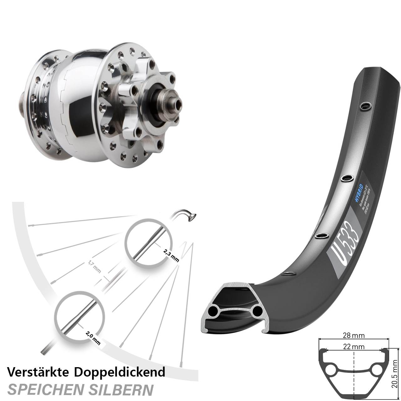 SON 28 DT Swiss U 533 28-29 Zoll Disc Vorderrad mit Nabendynamo für Schnellspanner