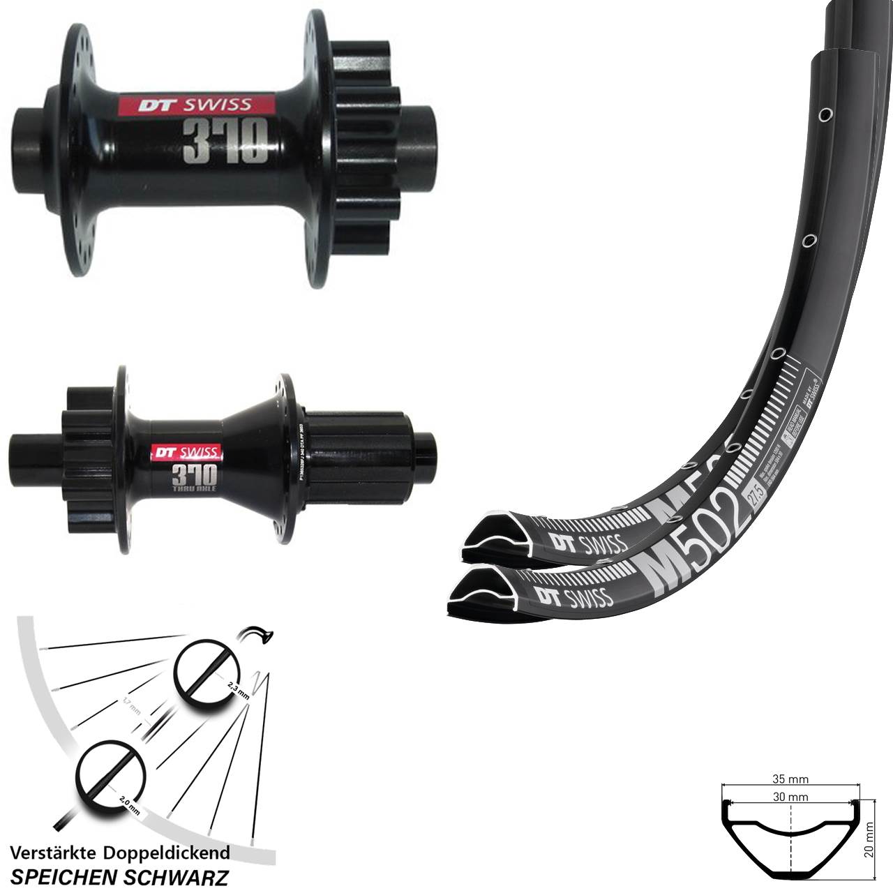6-Loch Laufradsatz 27,5 Zoll DT Swiss M 502-370-370 Hybrid 8-11 fach HG 15x100 12x142