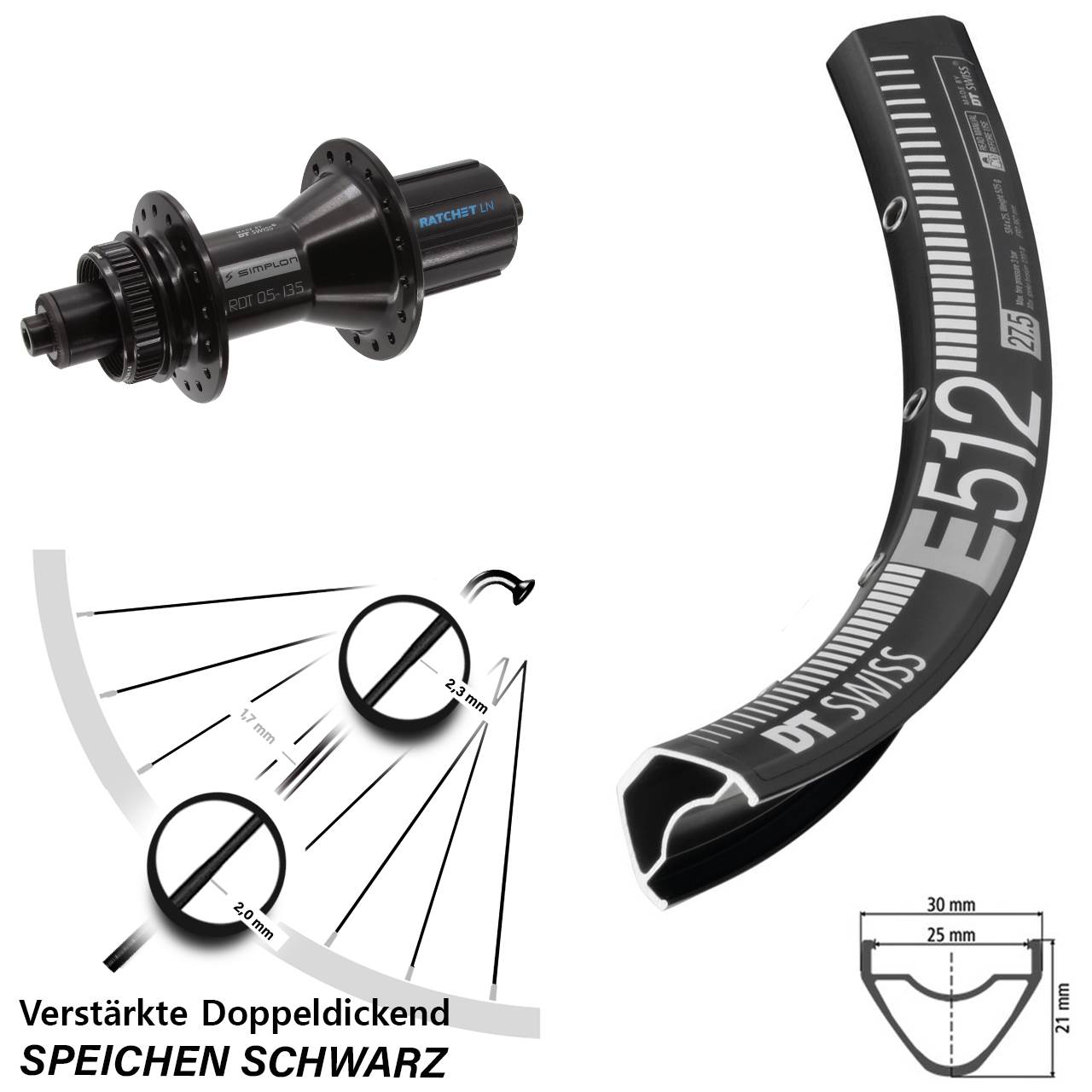 29 Zoll DT Swiss E512-370 Hybrid Centerlock Hinterrad für Schnellspanner 8-11 fach