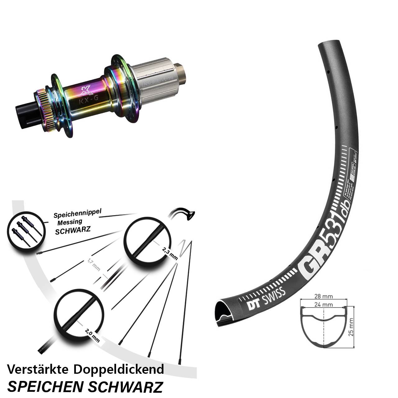 DT Swiss GR 531 KX-G Oilslick 28-29 Zoll Disc Laufrad 12x142 8-12 fach HG