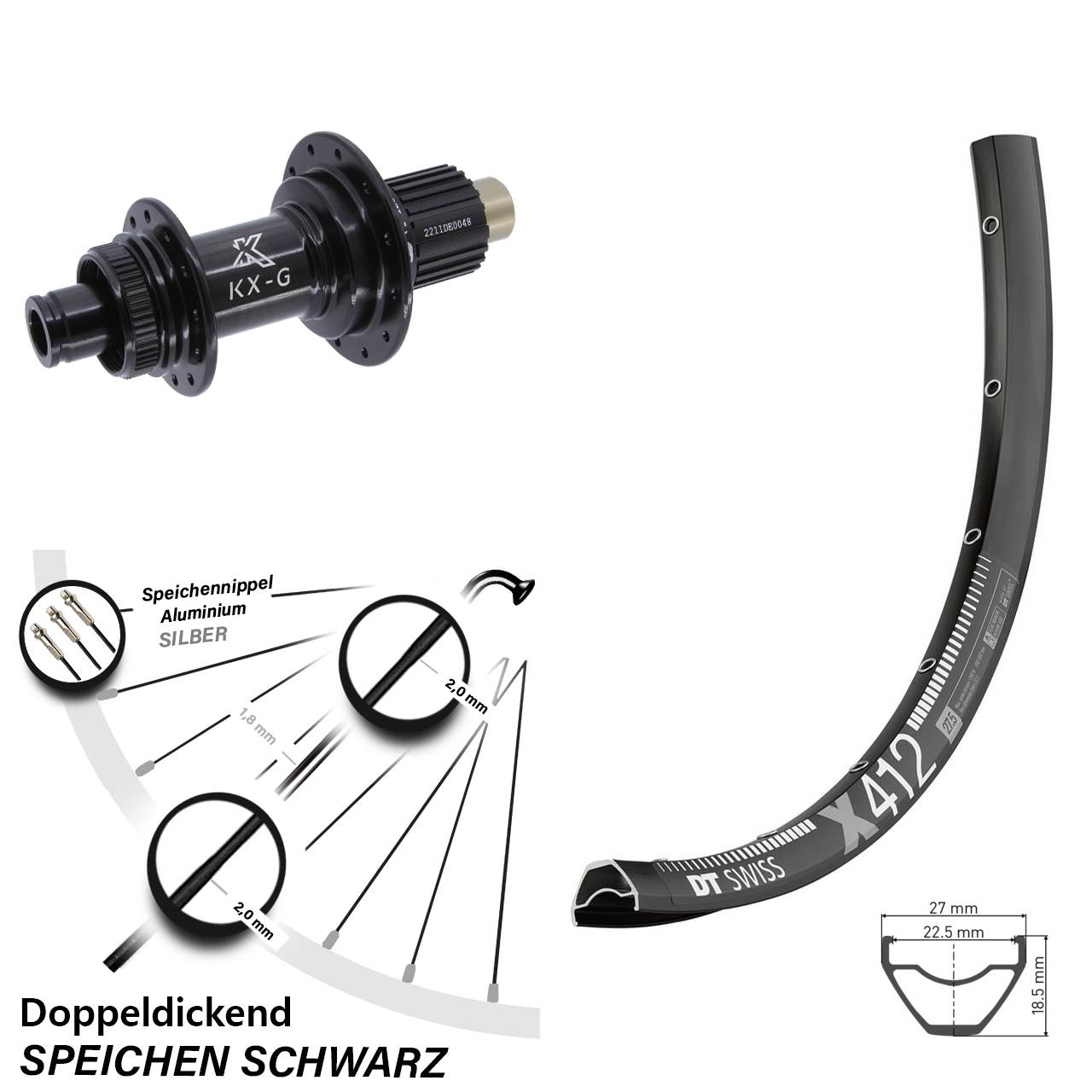 DT Swiss X 412 KX-G 28 Zoll Disc Hinterrad 12x142 Shimano Micro Spline