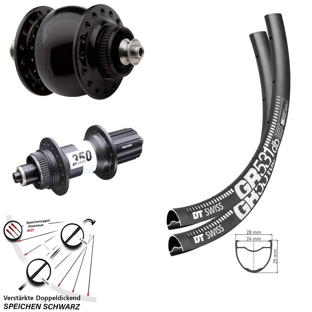 Laufradsatz 27,5 Zoll DT Swiss GR531-350 Road SON 28 11-12 fach HG QR