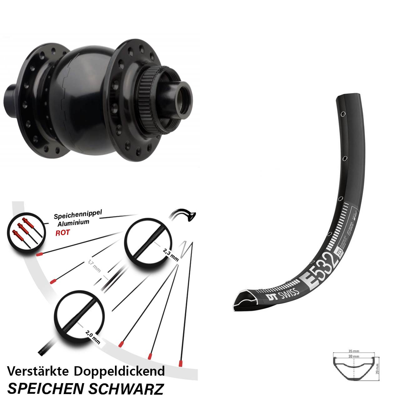 Vorderrad 29 Zoll DT Swiss E 532 SON 28 Boost Centerlock schwarz