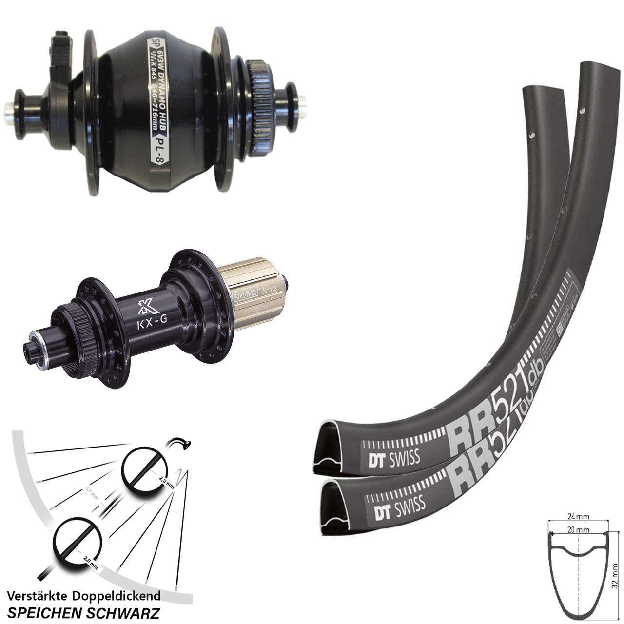 Laufradsatz Centerlock 28 Zoll DT Swiss RR 521 KX-G Shutter PL-8 8-12 fach HG QR