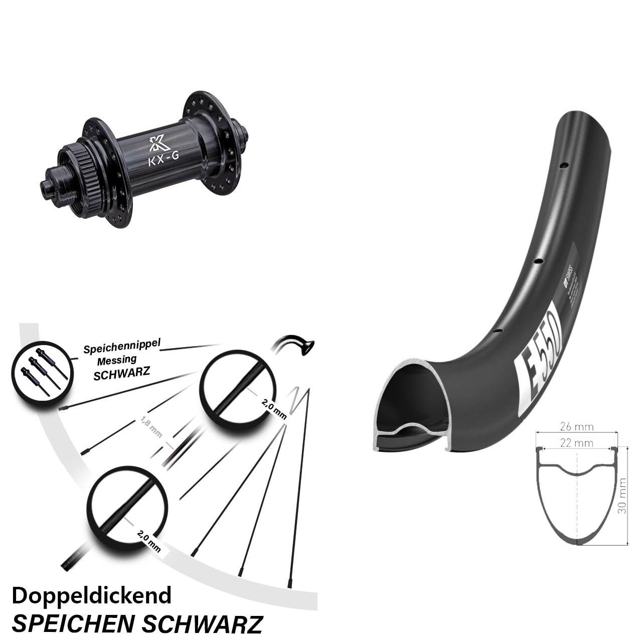 Vorderrad Centerlock für Schnellspanner 28 Zoll DT Swiss E550 KX-G