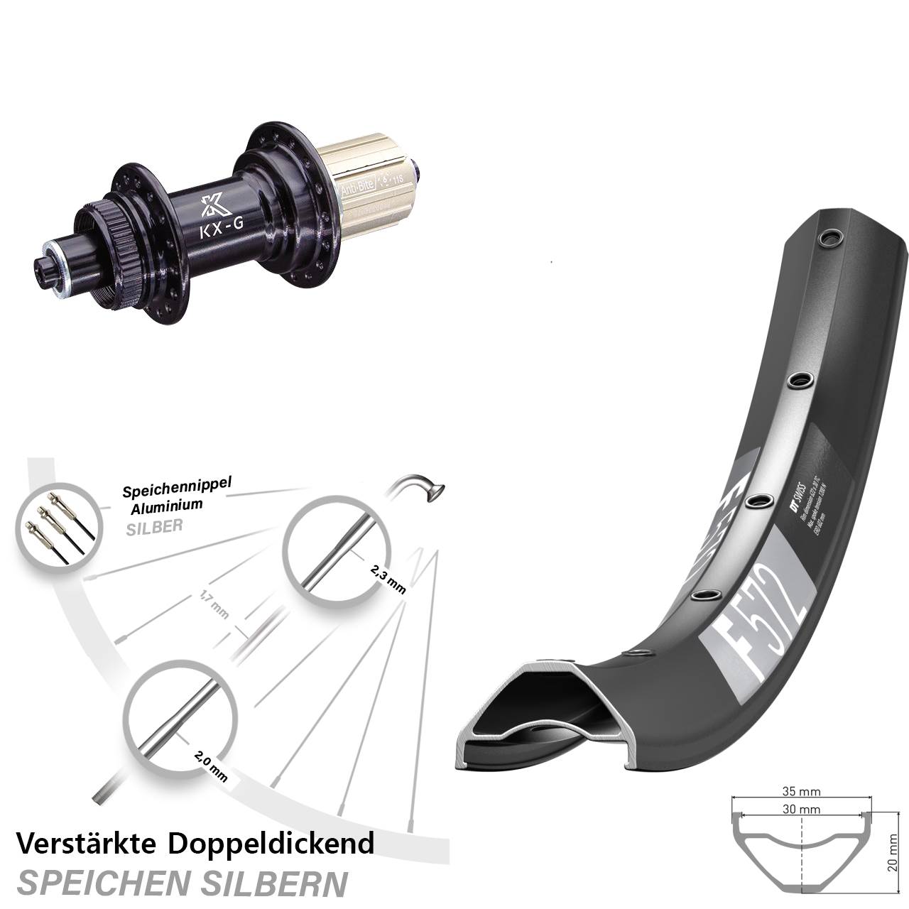 29 Zoll DT Swiss F 572 KX-G Centerlock Hinterrad für Schnellspanner 8-12 fach HG