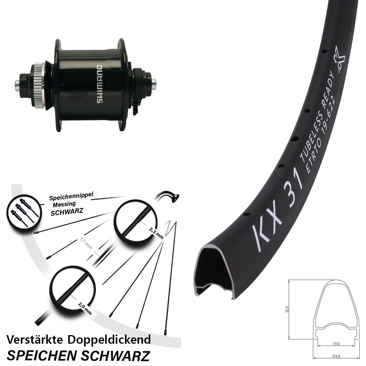 28 Zoll KX31 Shimano DH-UR700 Disc Nabendynamovorderrad QR