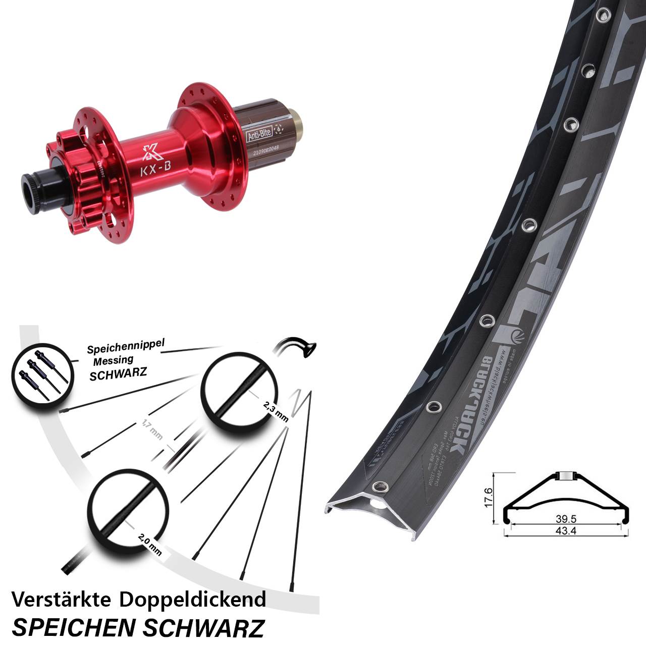 Hinterrad 6-Loch 12x148 27,5 Zoll Rodi Ready 40 KX-B rot 8-12 fach HG