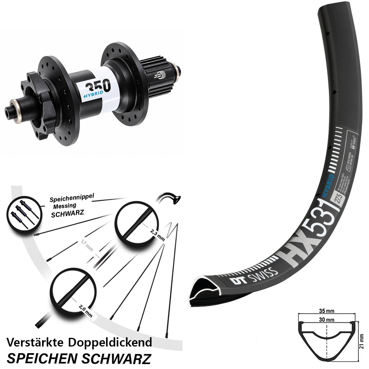Disc Laufrad 29 Zoll DT Swiss HX531-350 Hybrid Micro Spline für Schnellsp.