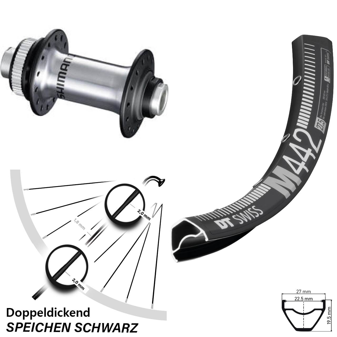 DT Swiss M 442 Shimano RS770 29 Zoll Disc Vorderrad 12x100